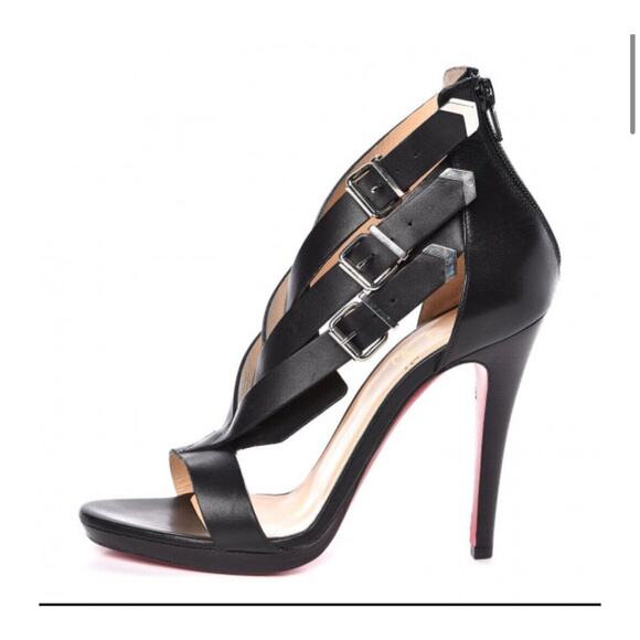 Authentic Pair Of Christian Loubouton Leather 3 Strap Heels - Picture 2 of 13